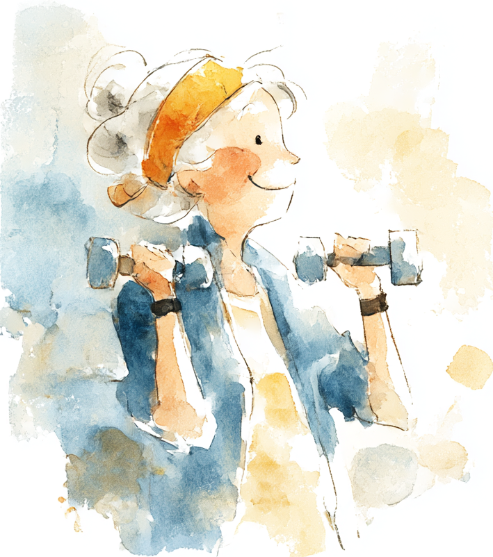 Seniorin macht Sport Wasserfarben
